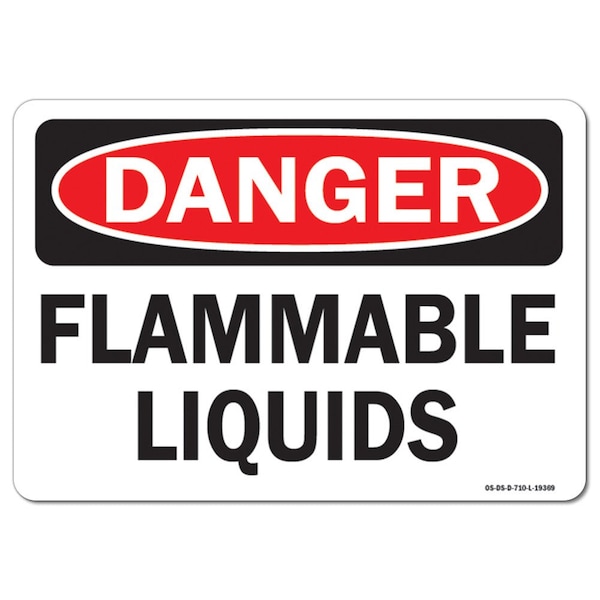 Safety Sign, OSHA Danger, 3.5" Height, 5" Width, Flammable Liquids, Landscape, 10PK